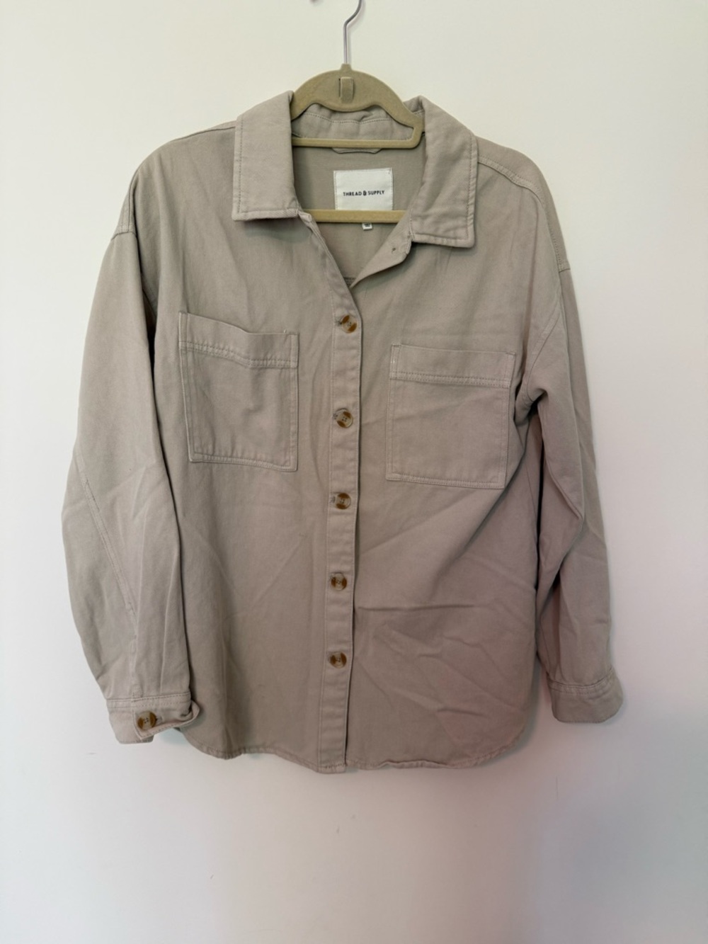 Thread & Supply Neutral Taupe Collared Shirt Jacket